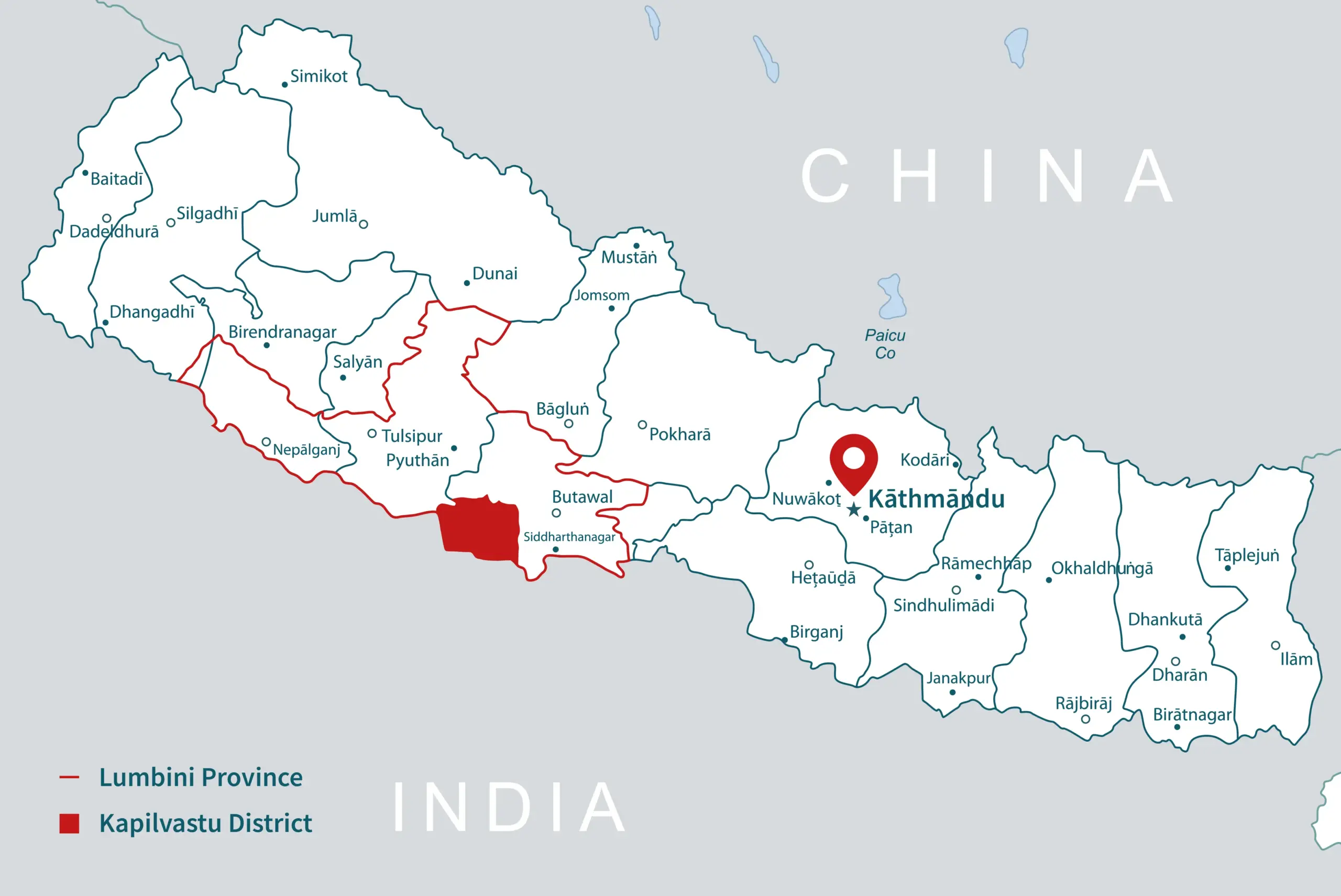 A map of Nepal showing our study sites